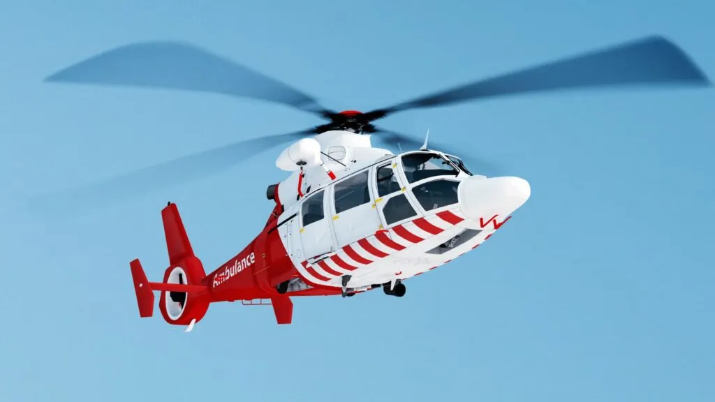 Air ambulance helicopter in flight